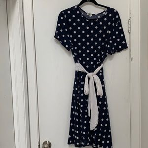Navy Blue polka dot Jersey Dress